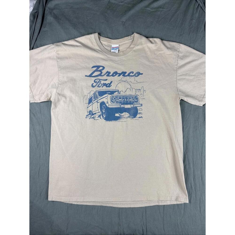 Junk Food Tees Ford Bronco Graphic Tee Tan & Blue Unisex Size L Large